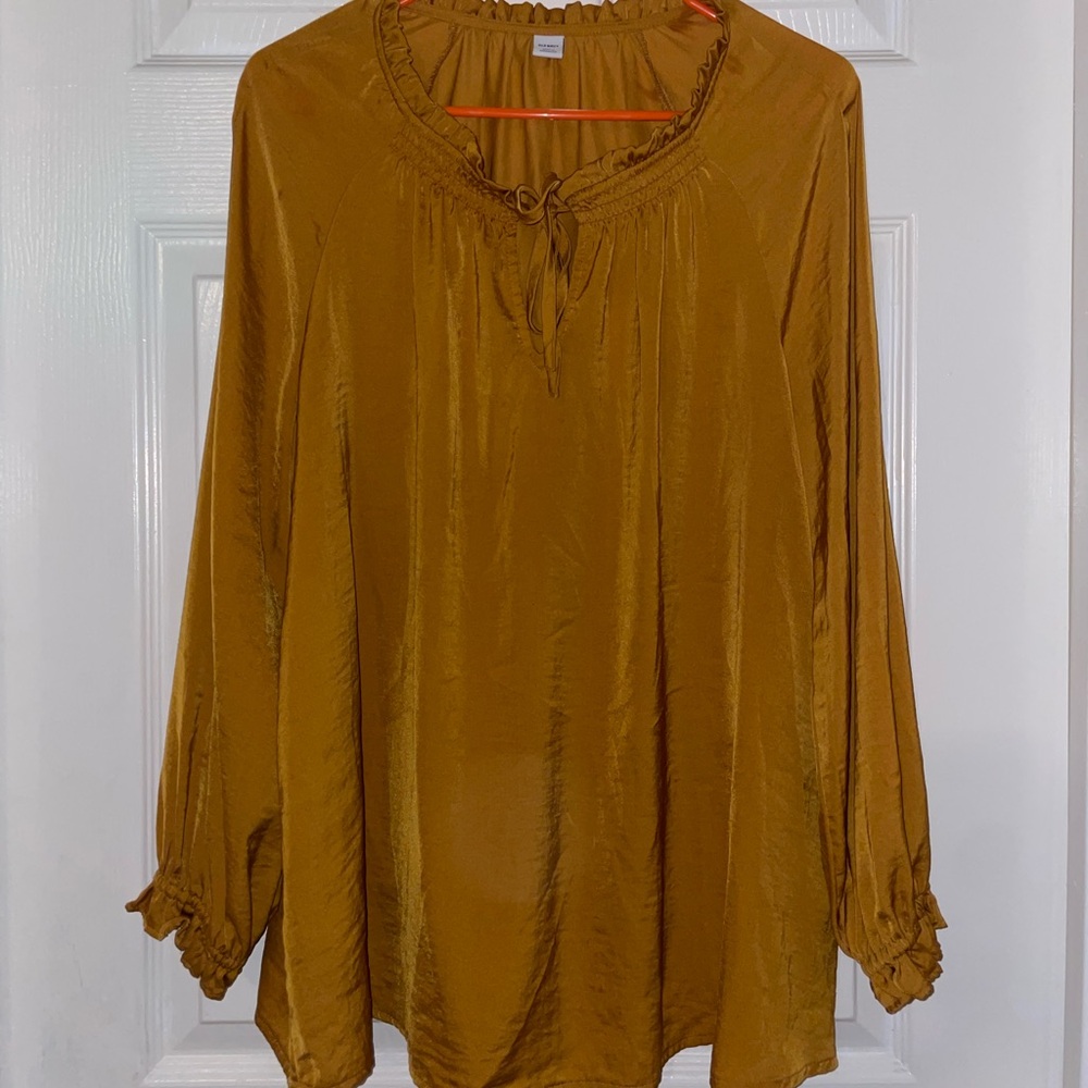 Old Navy Mustard Peasant Blouse with Tie Neck